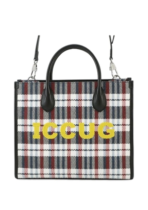 Gucci Pre-Owned 2016-2025 Freya Hartas Canvas ICCUG Logo Embroidered Plaid Tote satchel - Brown