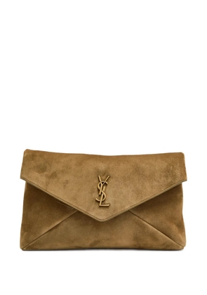 Saint Laurent logo-plaque envelope clutch bag - Brown