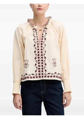Hoss Intropia ruffled embroidered top - Neutrals