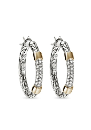 John Hardy sterling silver 14k yellow gold chain-link diamond hoop earrings