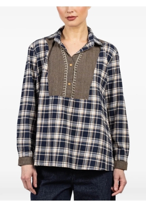 FISH CLUB plaid panelled shirt - Blue