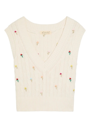 Free People Plumeria cable-knit floral-embroidered vest - Neutrals