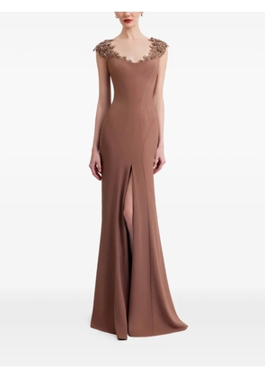 Gemy Maalouf beaded-neckline dress - Brown