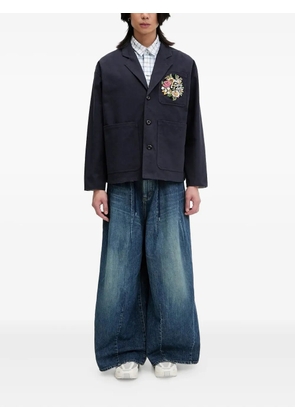 Kenzo floral-embroidered button-up shirt jacket - Blue