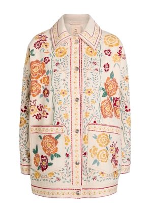 Free People floral-embroidered denim jacket - Neutrals