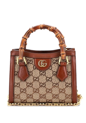 Gucci Pre-Owned Diana NM Bamboo Handle Crystal Embellished GG Canvas Mini tote bag - Brown