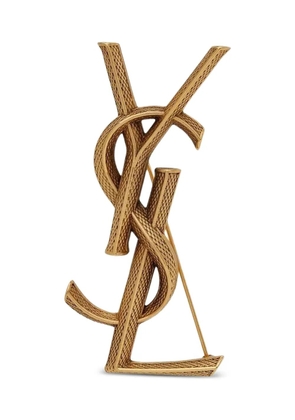 Saint Laurent textured logo letter brooch - Gold