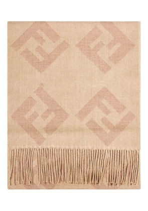 FENDI diagonal macro ff fringed scarf - Neutrals