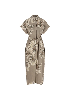 Brunello Cucinelli floral-print belted dress - Neutrals