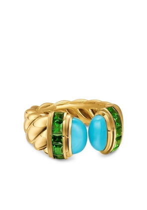 David Yurman 18kt yellow gold turquoise and tsavorite ring