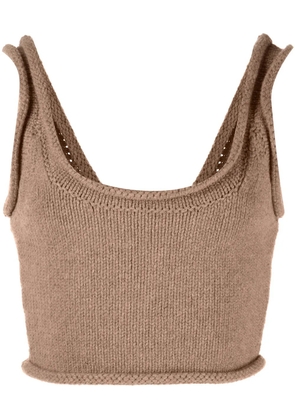 Alexander Wang COMPACT KNIT TANK BRA WITH JERSEY ROLL TRIMS - Brown