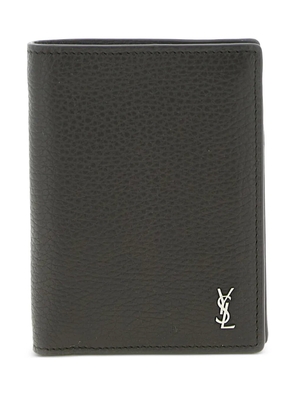 Saint Laurent Tiny Cassandre metal logo card holder - Brown