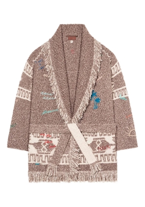 Alanui Written By The Ocean fringed patterned cardi-coat - Brown