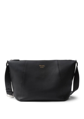 Prada logo-stamp leather shoulder bag - Black