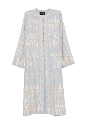 Biyan pattern-embroidered linen dress - Blue