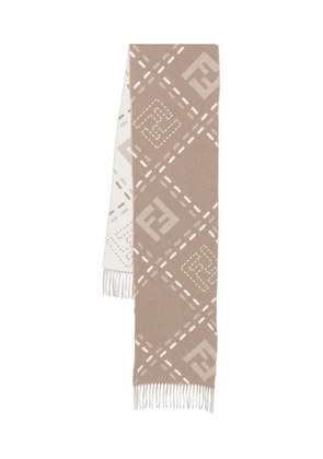 FENDI FF-jacquard fringed scarf - Brown
