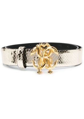 Roberto Cavalli logo buckle leather belt - Gold