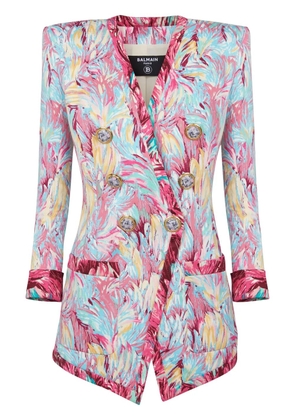 Balmain feather-print cotton blazer - Pink