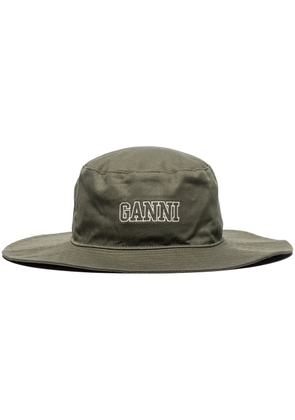 GANNI embroidered logo snap hat - Green