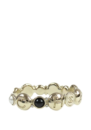 CHANEL Pre-Owned 2019 Gold Plated Faux Pearl and Resin CC Cuff Bangle Bracelet costume bracelet