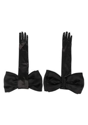 Parlor bow-detail satin gloves - Black