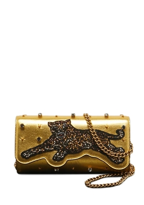 Gucci Pre-Owned embroidered-tiger studded clutch - Gold