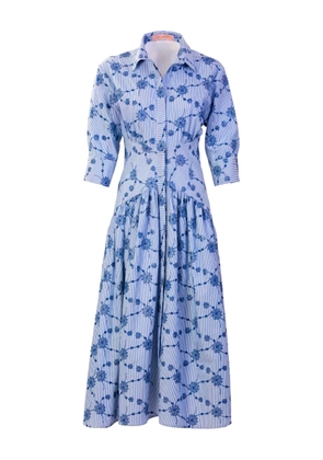 Silvia Tcherassi Indy embroidered-flowers midi dress - Blue