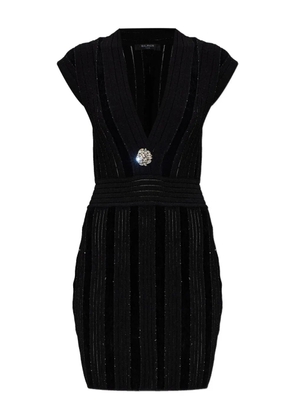 Balmain embellished-chest V-neck dress - Black