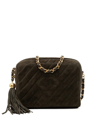 CHANEL Pre-Owned 1994-1996 CC Diagonal Quilted Suede Tassel Diamond Camera Bag crossbody bag - Green
