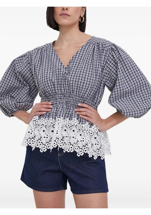 Barbour gingham lace-trimmed top - Blue