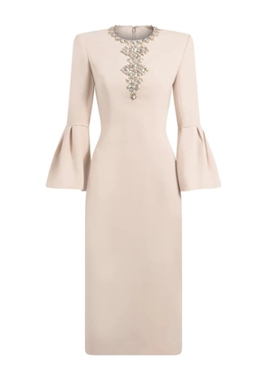 Jenny Packham Margoni front-embellished bell-sleeve midi dress - Neutrals