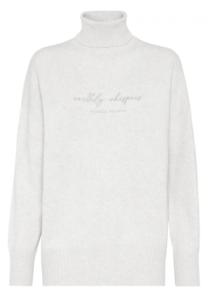 Brunello Cucinelli embroidered roll-neck jumper - White
