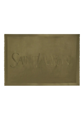Saint Laurent logo fringed scarf - Green