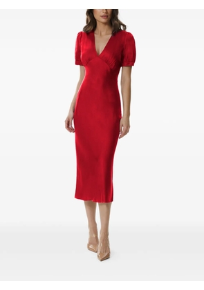 FRAMBOISE puff-sleeve V-neck midi dress - Red