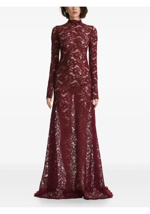 2310 STUDIO long-sleeves lace maxi dress - Red