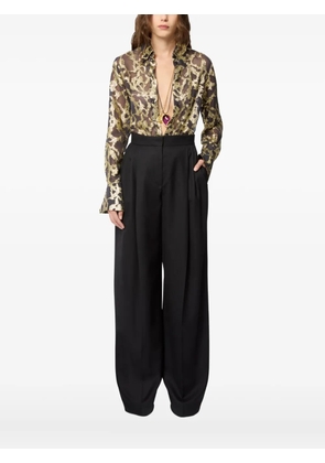Nina Ricci marble-motif bell-cuffs shirt - Black