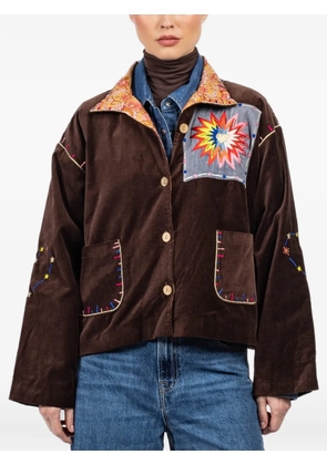 FISH CLUB embroidery patchwork jacket - Brown
