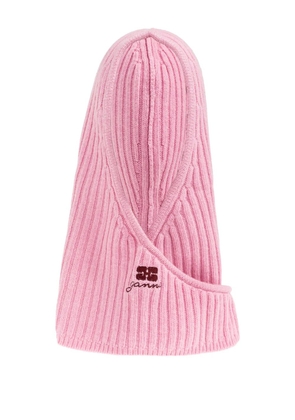 GANNI logo-embroidered knitted hat - Pink