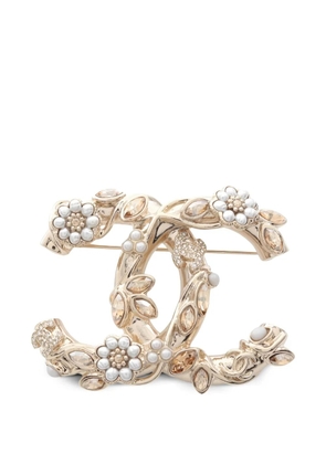 CHANEL Pre-Owned 1986-1988 Coco Mark pearl-embellished brooch - Gold