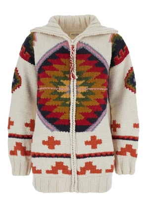 FRANTIC geometric-motif spread-collar cardigan - Neutrals