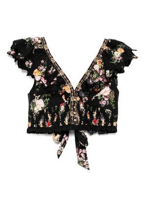 Camilla V-neck frill short-sleeved top - Black