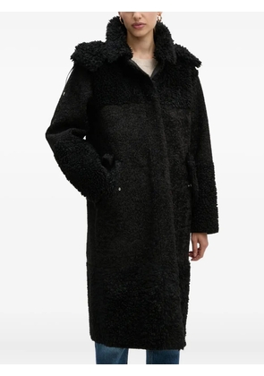 BOSS hooded fleece single-breasted coat - Black