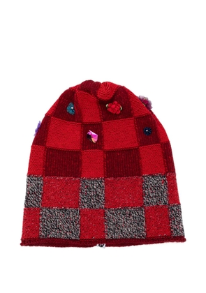 YANYAN KNITS checked beanie - Red