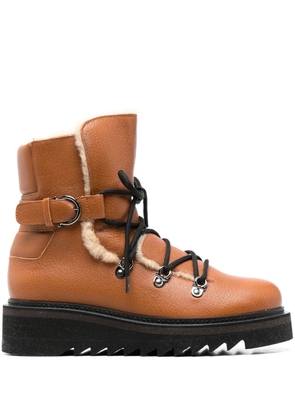 Ferragamo Elmo shearling-lined laced boots - Brown