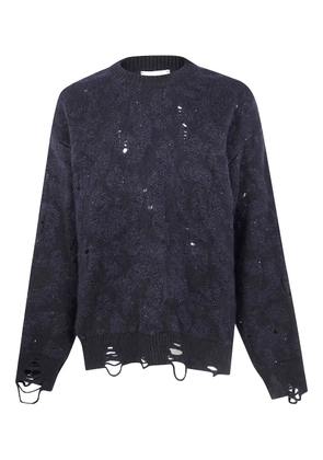 Laneus leopard-pattern distressed sweater - Blue