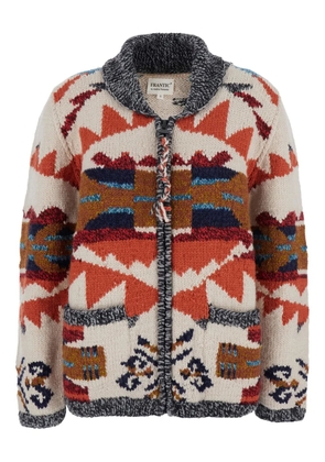 FRANTIC geometric-motif cardigan - Neutrals
