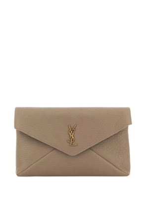 Saint Laurent large Cassandre envelope leather pouch - Neutrals