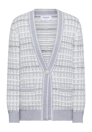 Thom Browne tuck stitch tweed V-neck cardigan - White