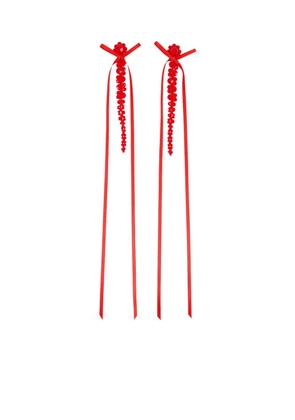 Simone Rocha slim bow ribbon earrings - Red