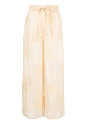 ZIMMERMANN Acadian floral-embroidered ramie trousers - Yellow